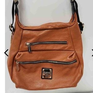 Valentina Tan Pebbled Leather Shoulder Bag with Black Strap